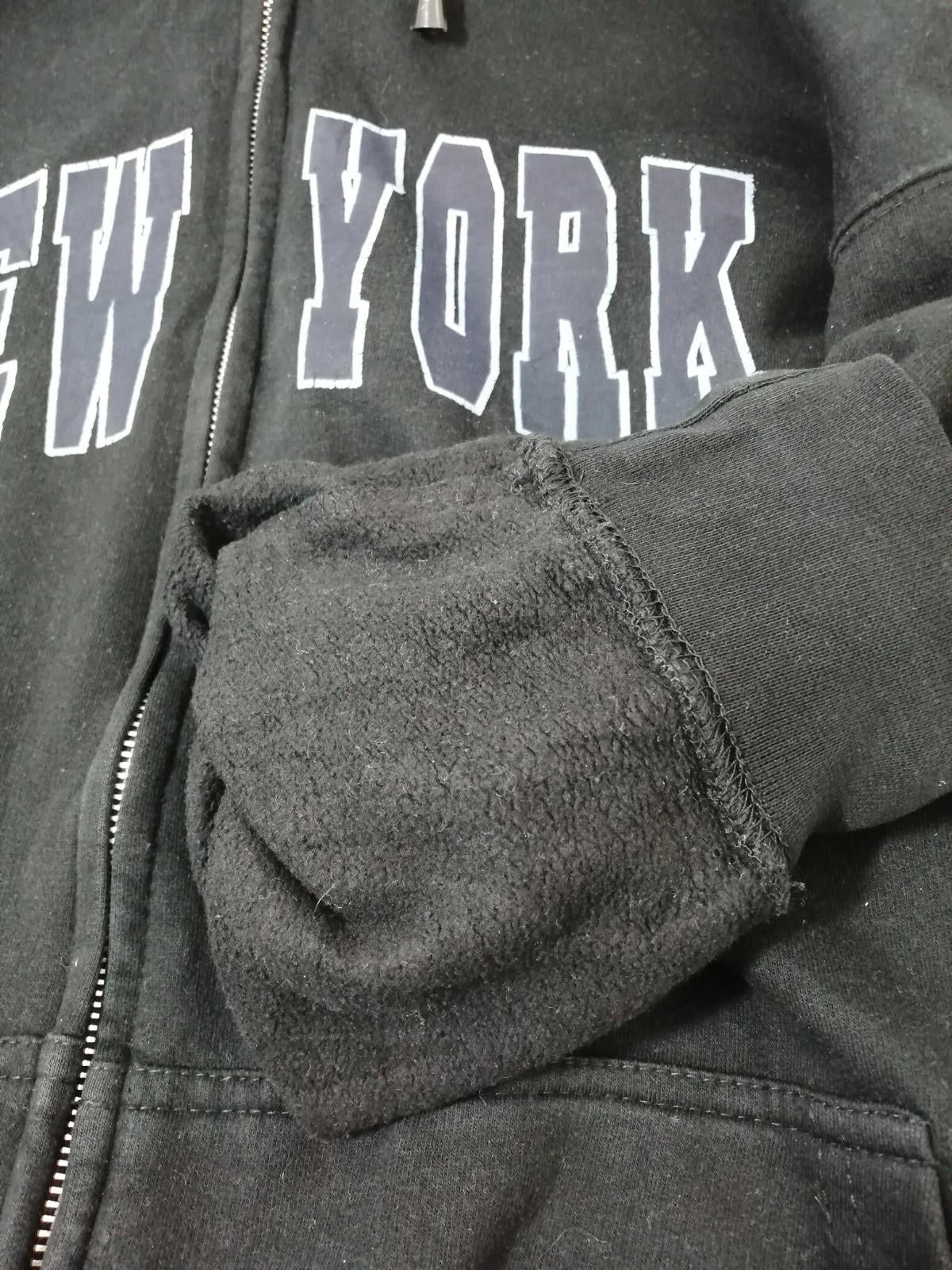 SAAD Collection Black New York Hoodie Men's Size XL Black Jersey Hooded Pockets Zip Front