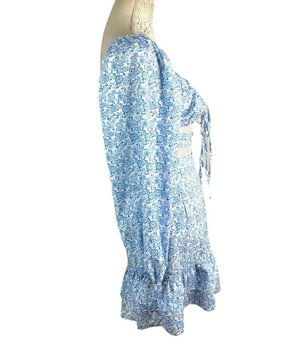 Boohoo Floral Skirt Co-Ord Set High Waist Blue & White Women's UK Size 10