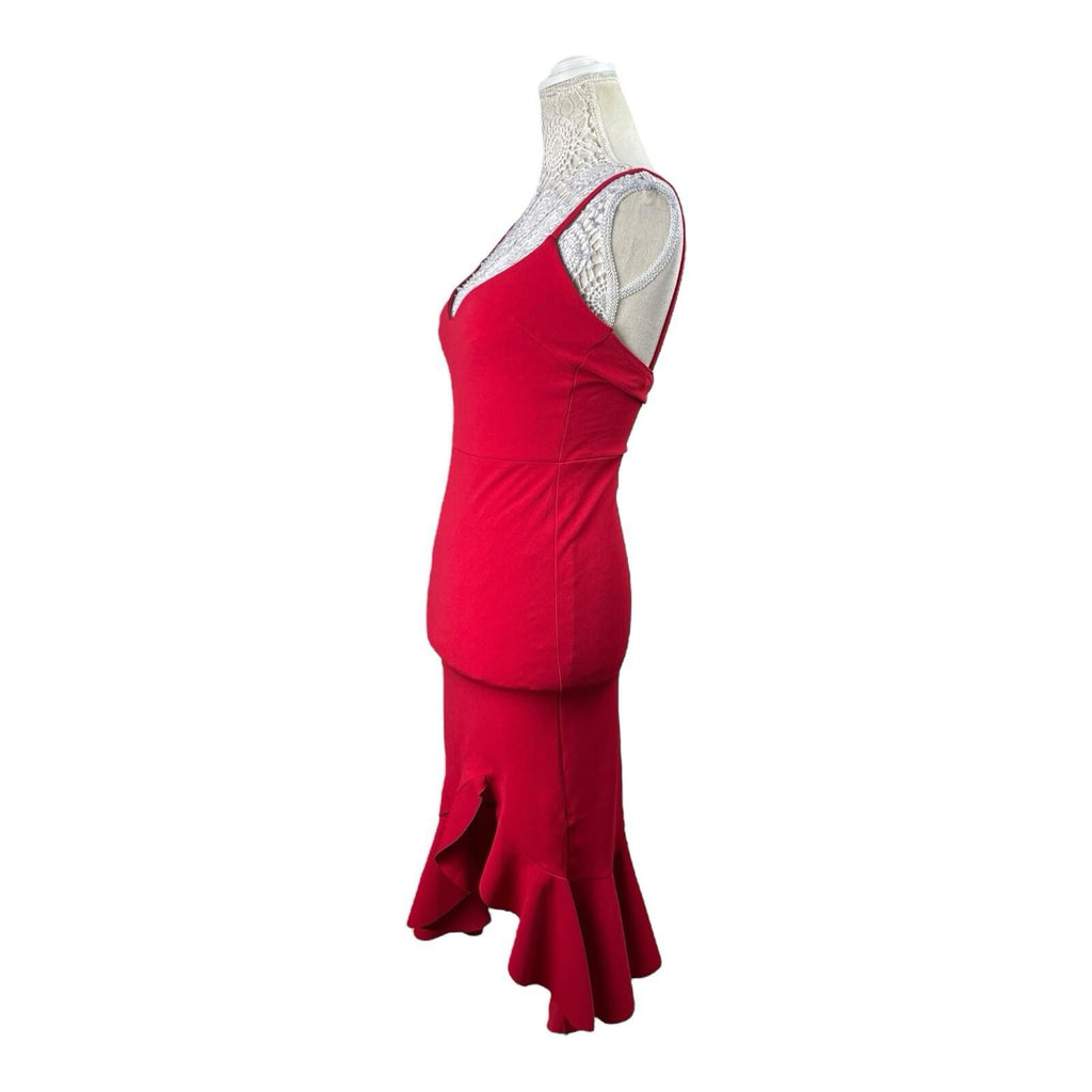 Boohoo Red Strappy Frilled Hem Midi Dress Women’s UK Size 8