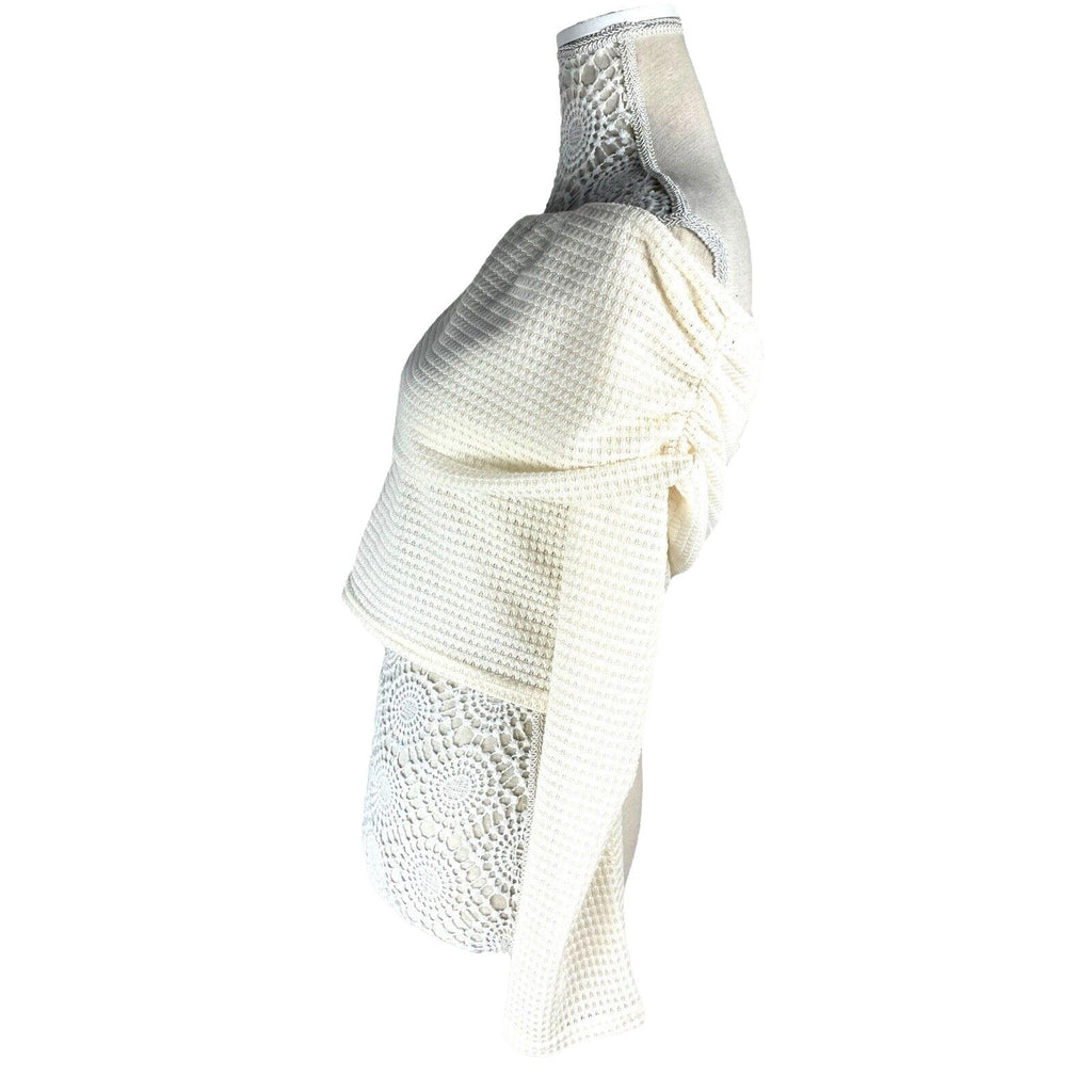 Pretty Little Thing Crop Top Cream Off Shoulder Textured Women's UK Size 16