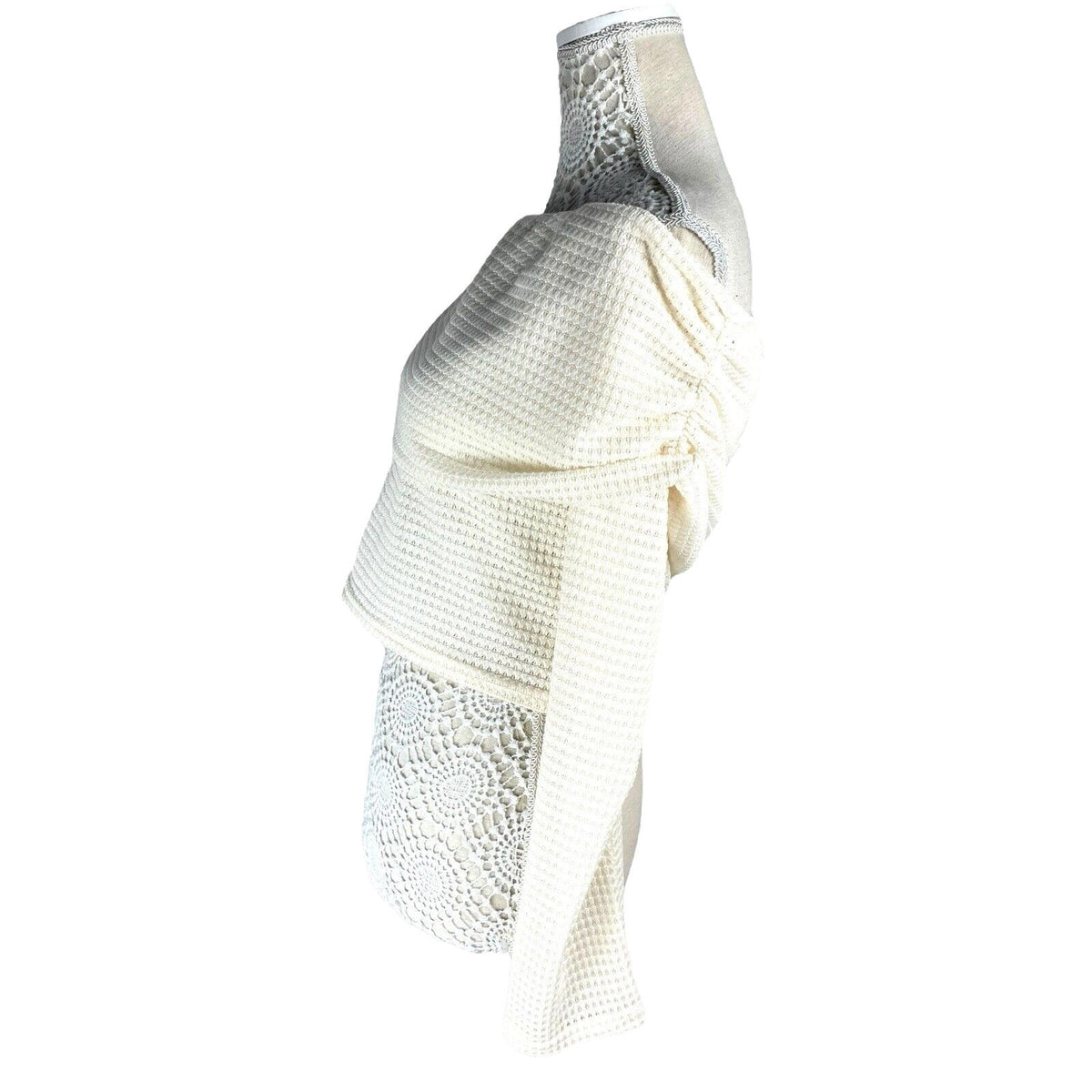 Pretty Little Thing Crop Top Cream Off Shoulder Textured Women's UK Size 16