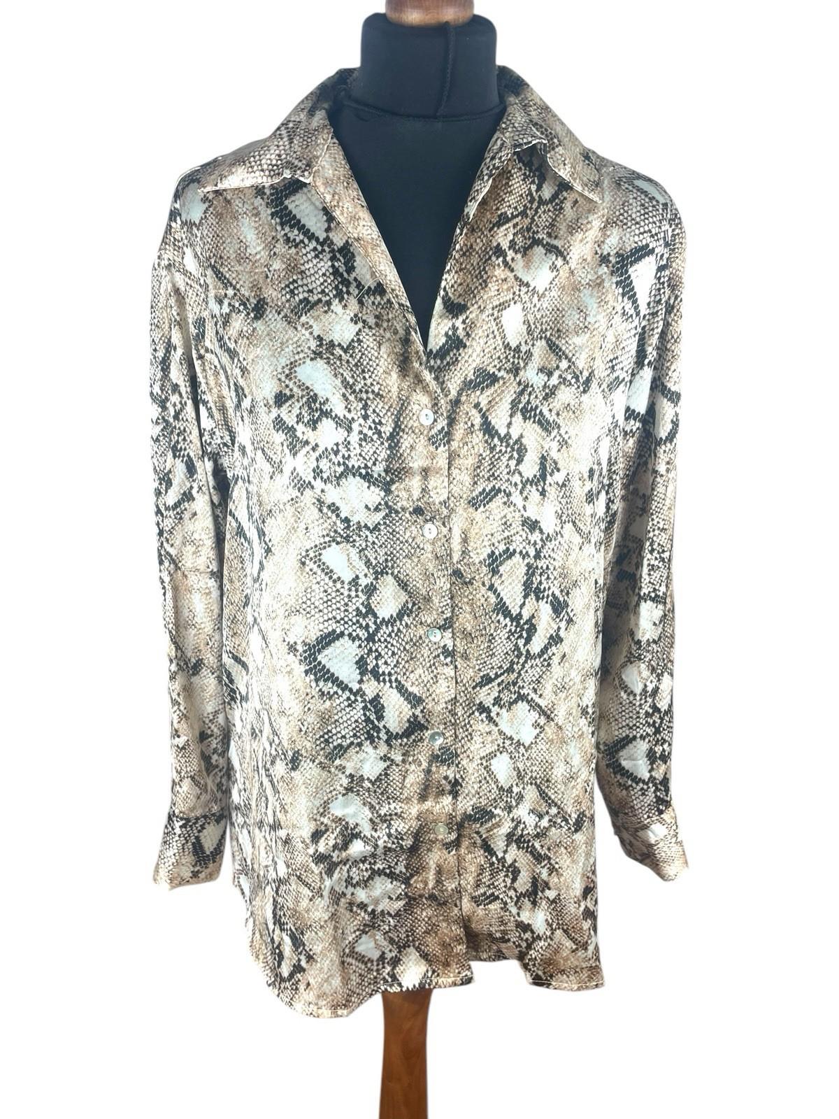Haver London Beige Haver London Satin Shirt Blouse Women's UK Size 8 Snake Print Long Sleeved