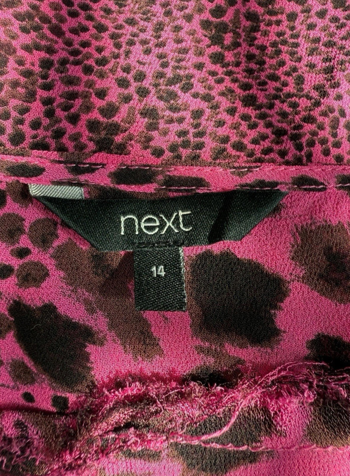 Next Pink Next Chiffon Top Sheer Leopard Print Pink Lightweight Women's UK Size 14