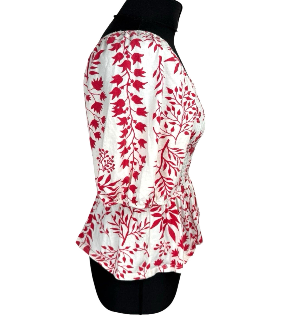 Peacocks Peplum Frill Top Women's UK Size 10 Square Neck Bell Sleeve White Red