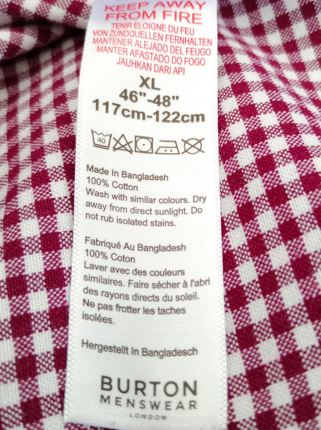 Burton Red Check Long Sleeved Shirt 100% Cotton Men's UK Size XL