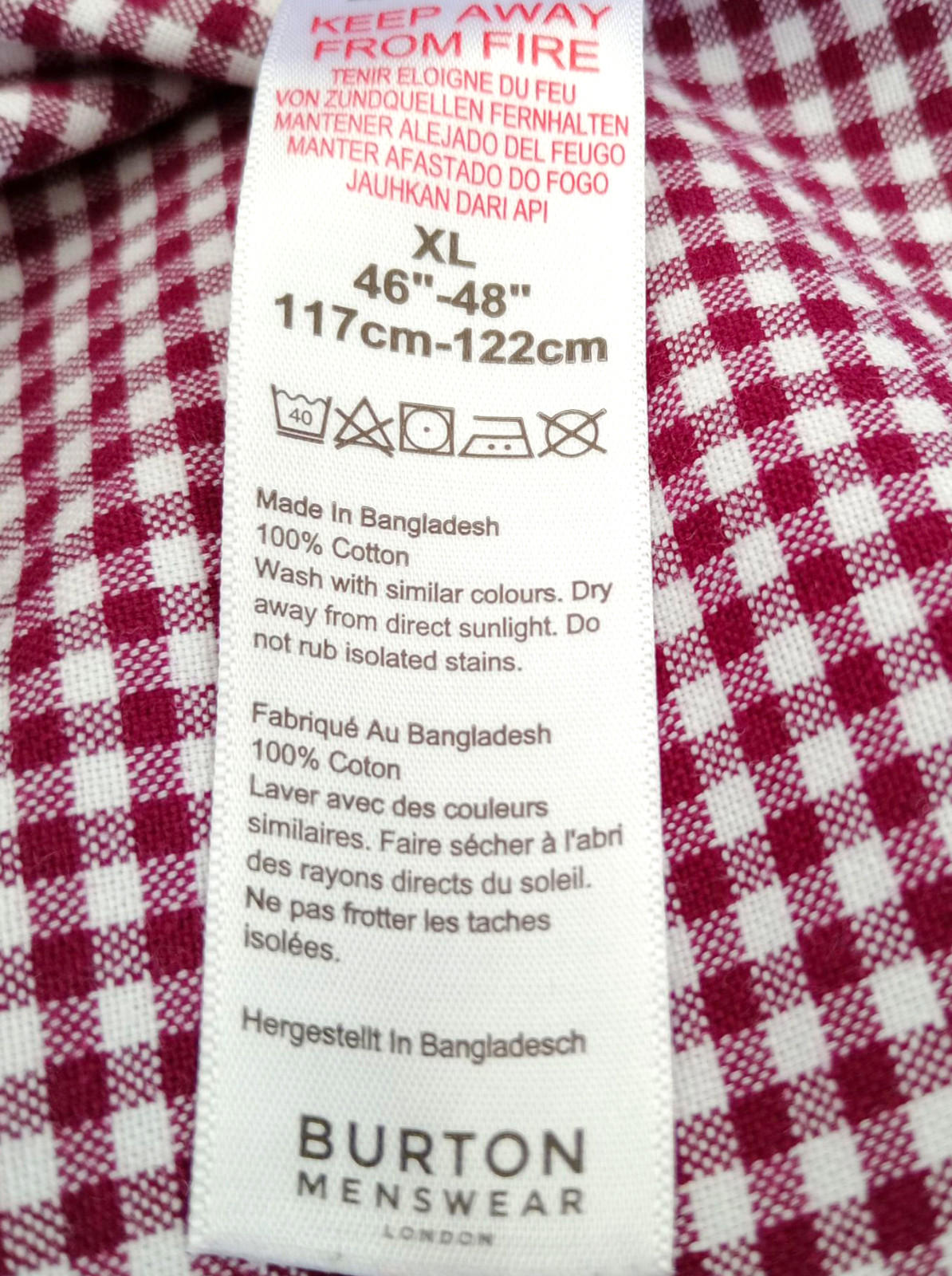 Burton Red Check Long Sleeved Shirt 100% Cotton Men's UK Size XL