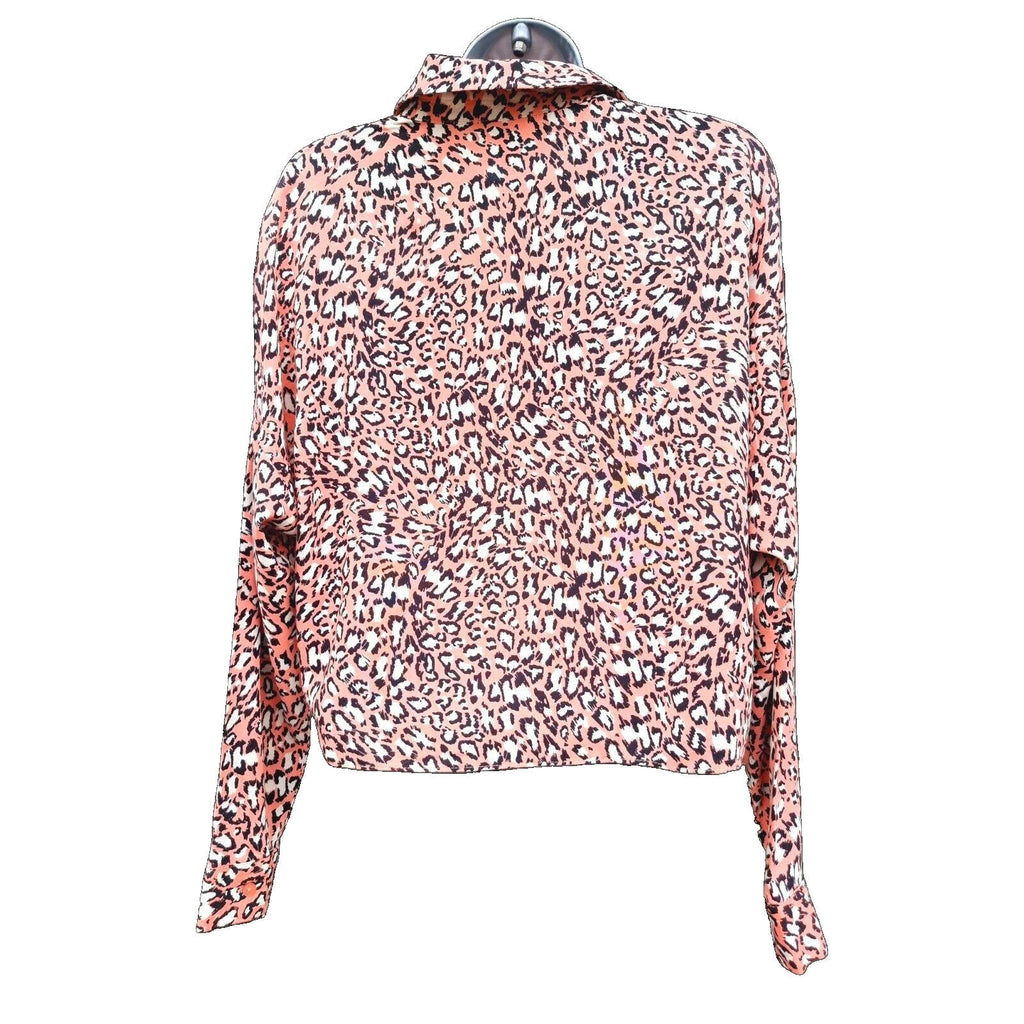 Primark Leopard Print Shirt Women's UK Size 10 Pink Button Down Long Sleeve