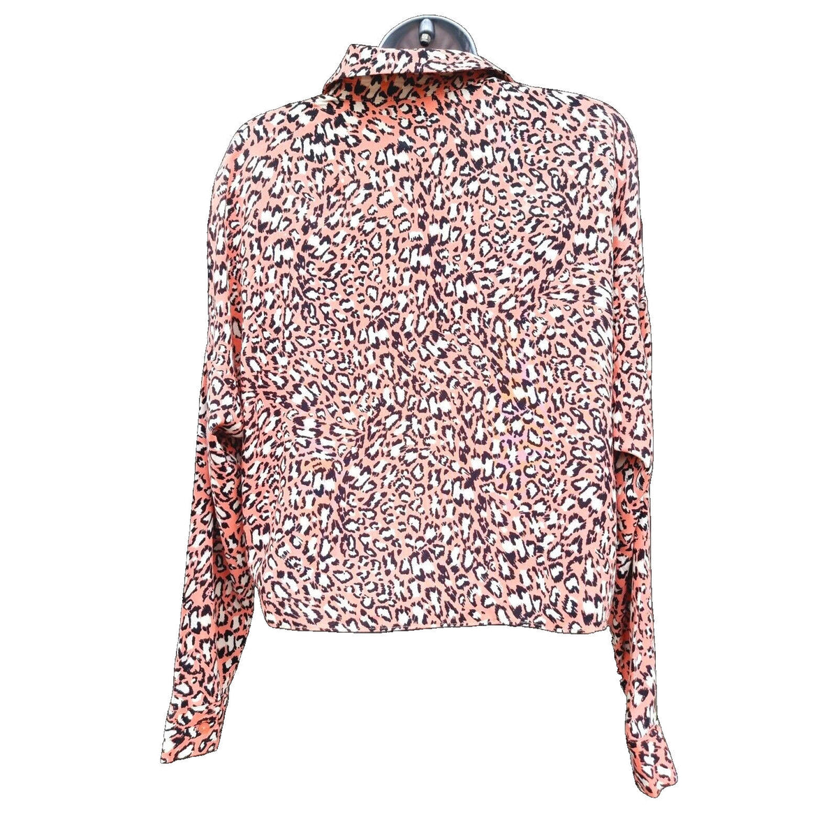 Primark Leopard Print Shirt Women's UK Size 10 Pink Button Down Long Sleeve