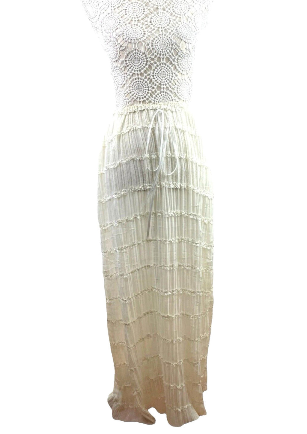 White Semi Sheer Maxi Skirt Fine Pleat High Waist Women's UK Size 10