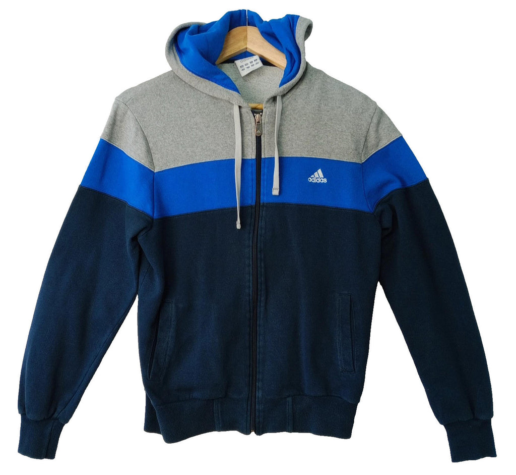 Adidas Track Suit Top Boy's UK Size L Blue Grey Long Sleeve Full Zip Pockets