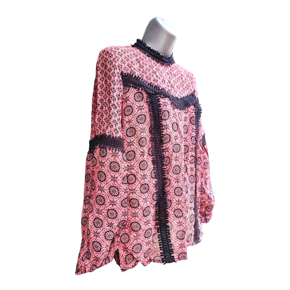 River Island Pink River Island Smock Top Victorian Pattern Women's UK Size 10