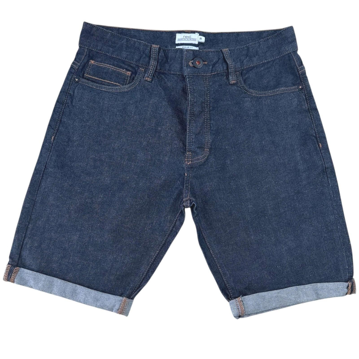 Next Denim Shorts Men's UK Size 30" W Regular Fit Navy Blue Button Front Rolled Cuffs