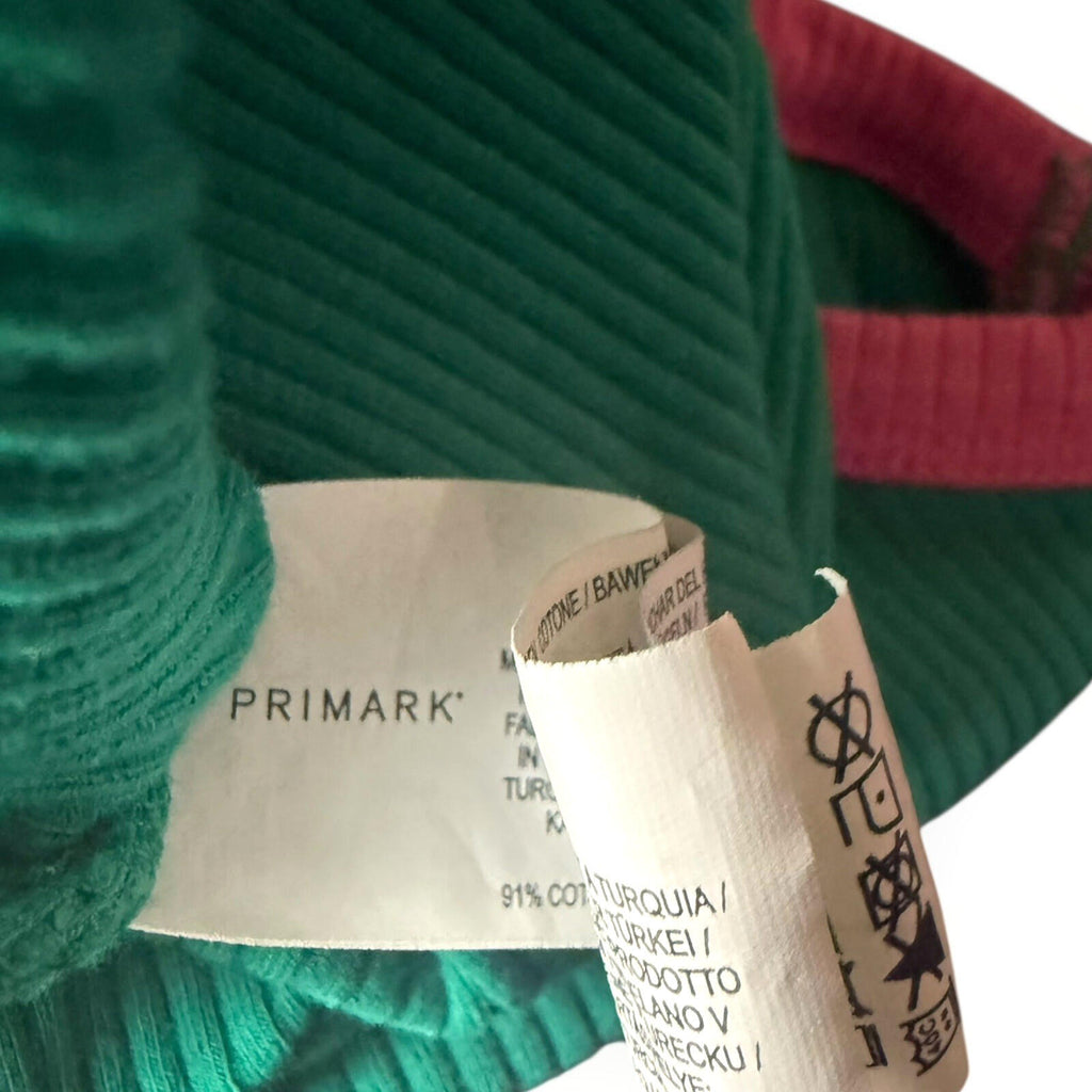Primark Ribbed Mini Dress Women's UK Size 14 Sleeveless Stretch Green Pink Trim