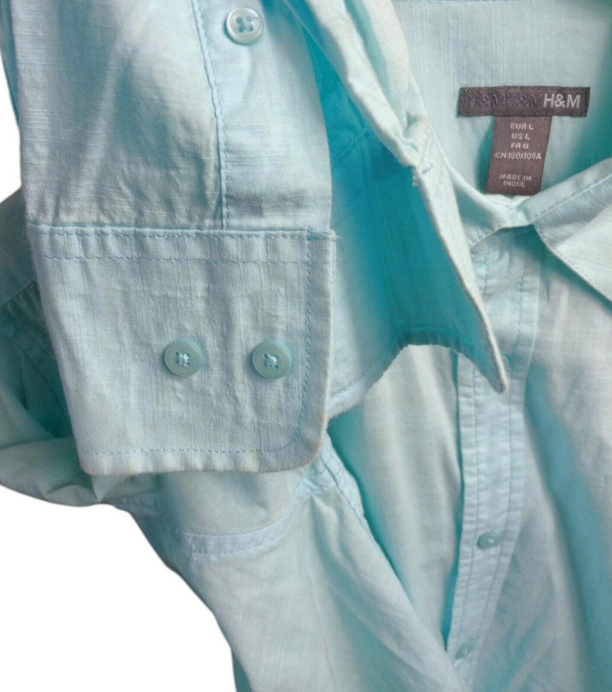 H&M Men's Shirt Green Long Sleeve 100% Cotton Men's UK Size L 44" Chest