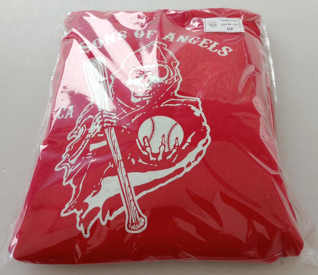 Port & Company Red MLB Baseball Hoodie Men's UK Size M Red Jersey Hooded Pockets Los Angeles Angels