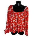 ASOS Red ASOS Square Neck Crinkle Smock Top Women's UK Size 8 Red Floral Elasticated Cuff