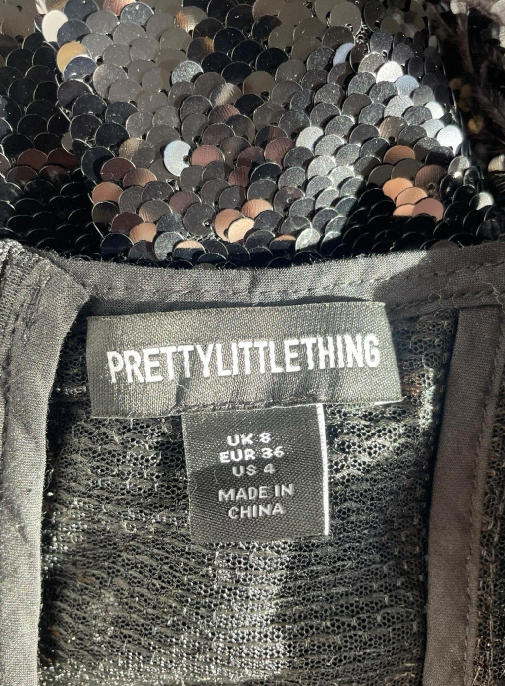 Pretty Little Thing Sequin Playsuit Women's UK Size 8 Feather Detail Strappy