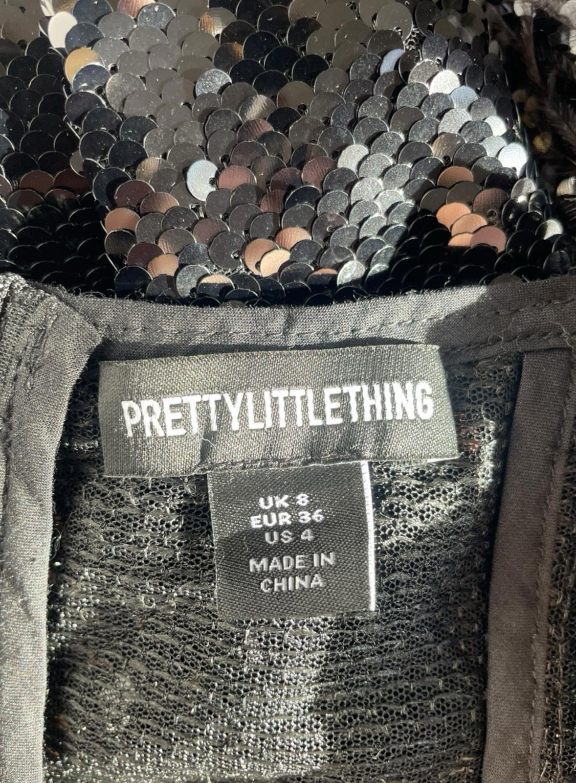 Pretty Little Thing Sequin Playsuit Women's UK Size 8 Feather Detail Strappy