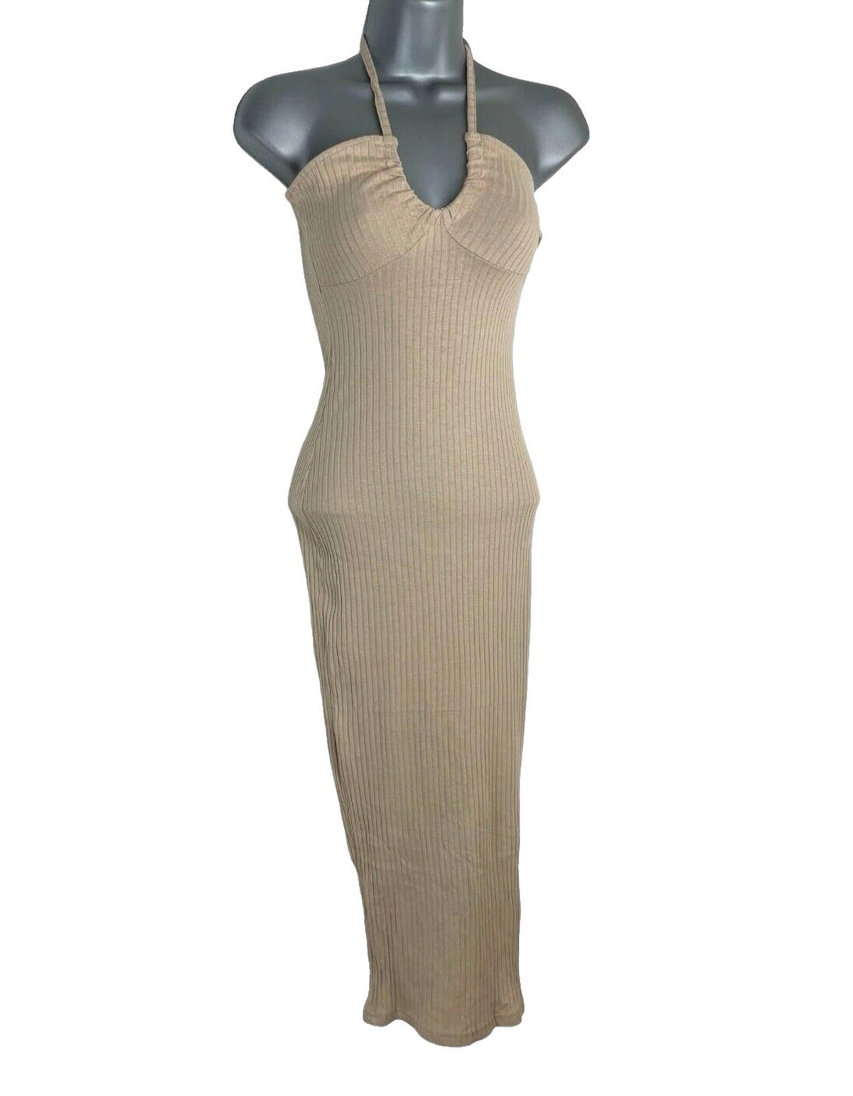 Divided Cream Ribbed Maxi Dress Halter Neck Women’s UK Size XXS