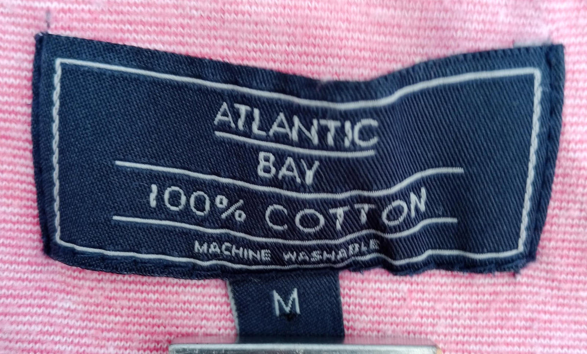 BHS Striped Polo Shirt Men's UK Size M Pink Grey 100% Cotton Embroidered Logo