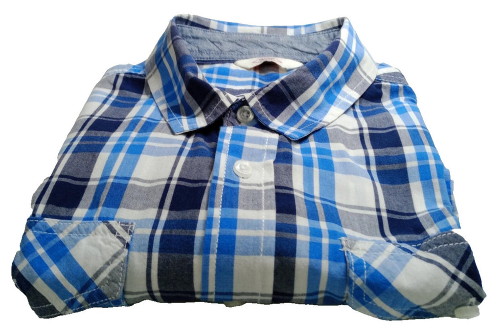 Lee Cooper Men's Shirt UK Size L Blue Check Short Sleeve Pockets 100% Cotton