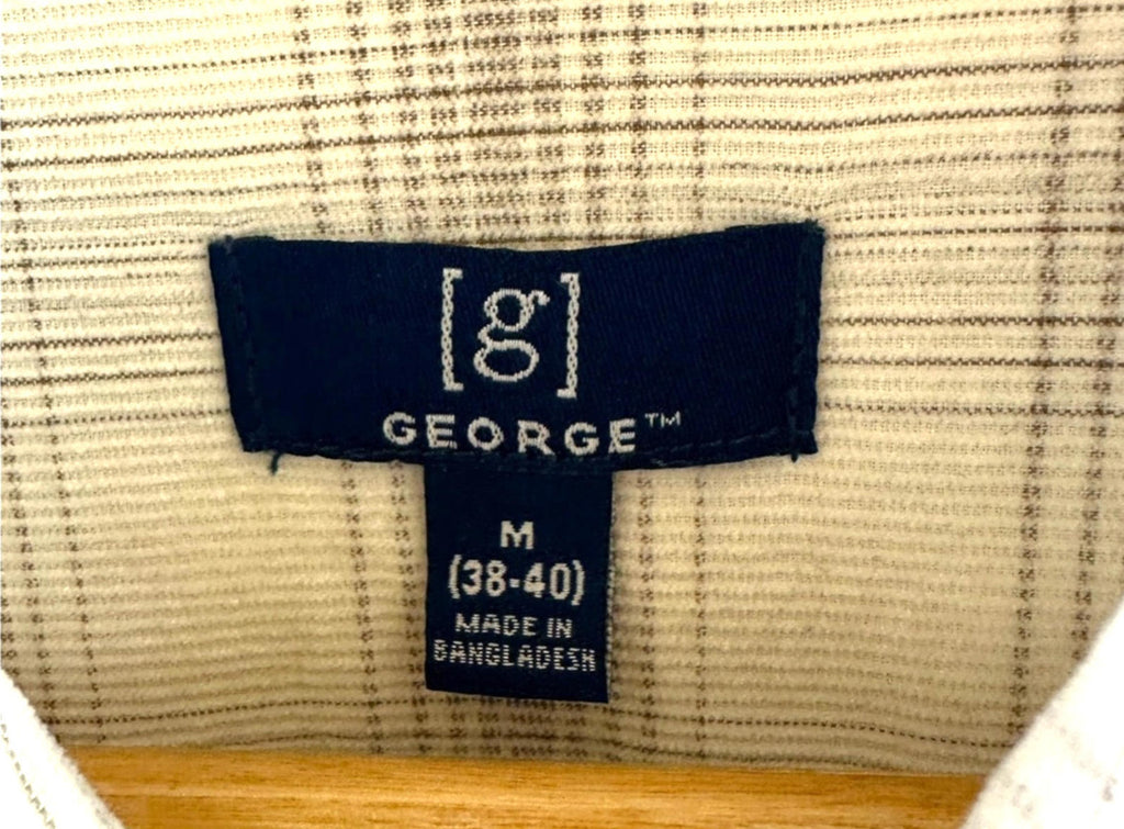 George Corduroy Shirt Men's UK Size M Beige Check Long Sleeve Pocket Loose Fit