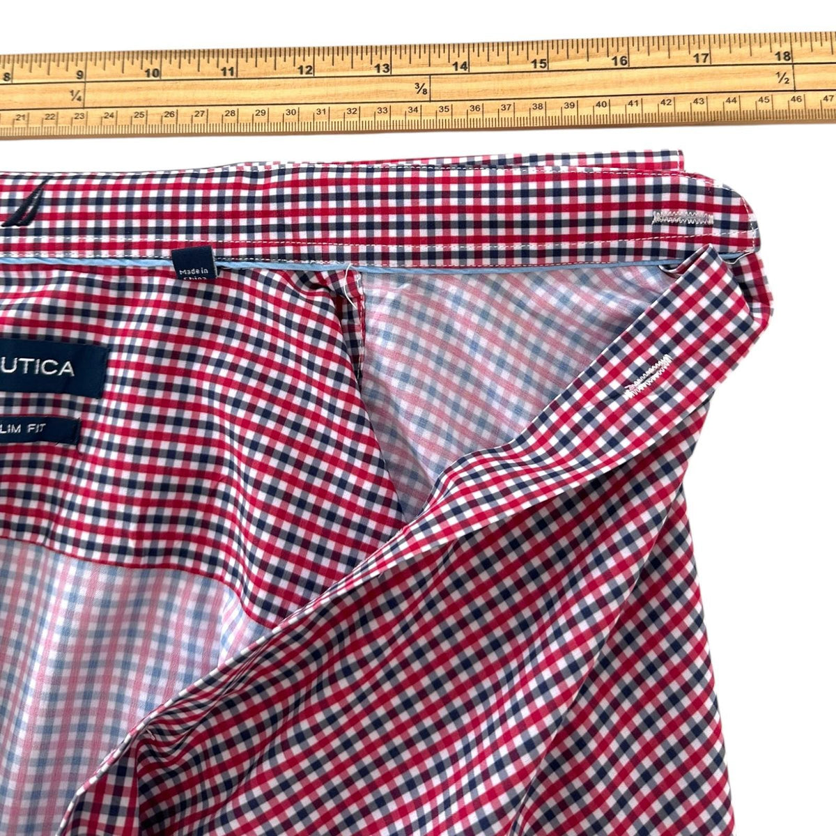 Nautica Button Up Plaid Shirt Men's UK Size L Slim Fit Long Sleeve Pockets