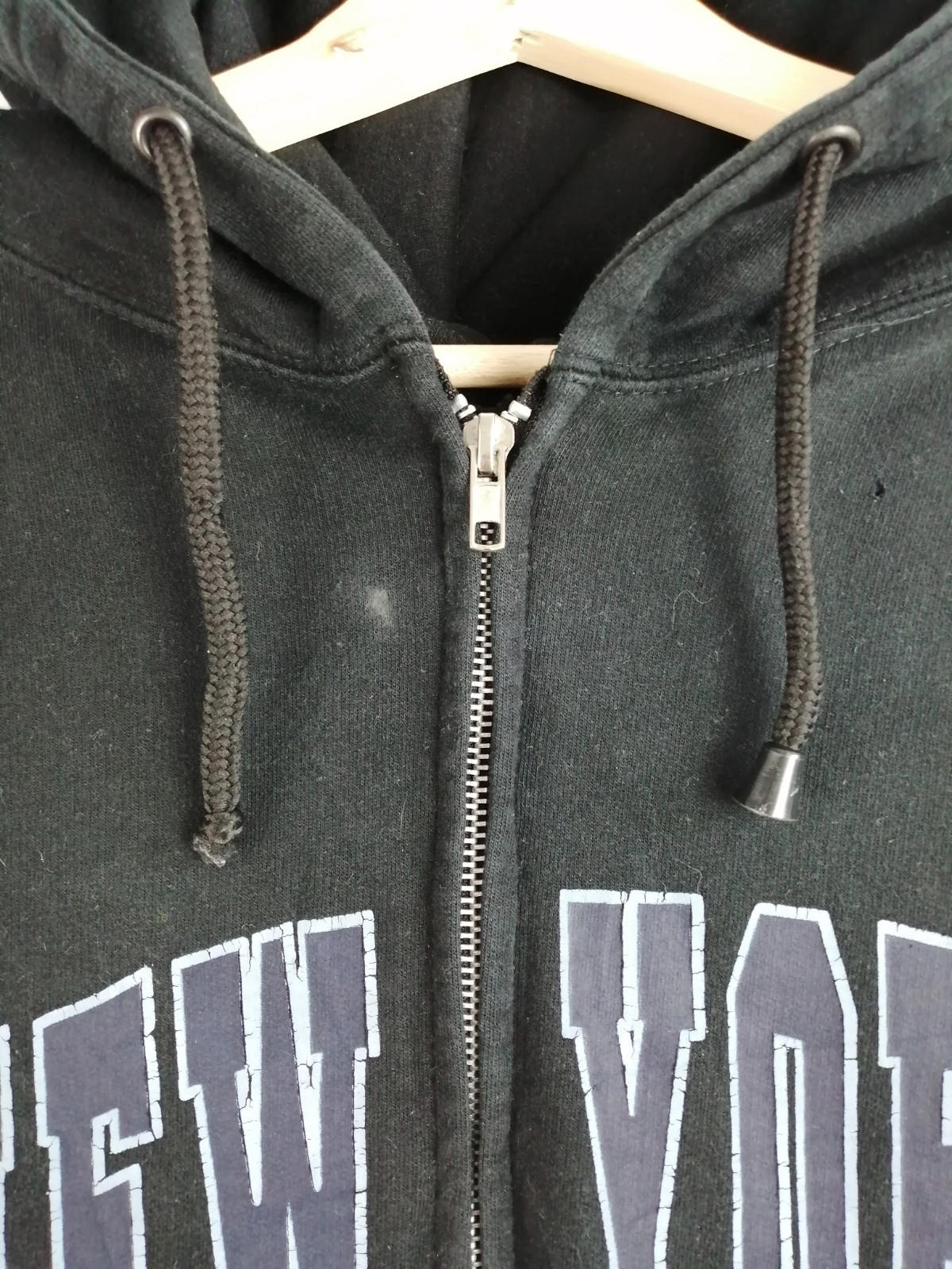 SAAD Collection Black New York Hoodie Men's Size XL Black Jersey Hooded Pockets Zip Front