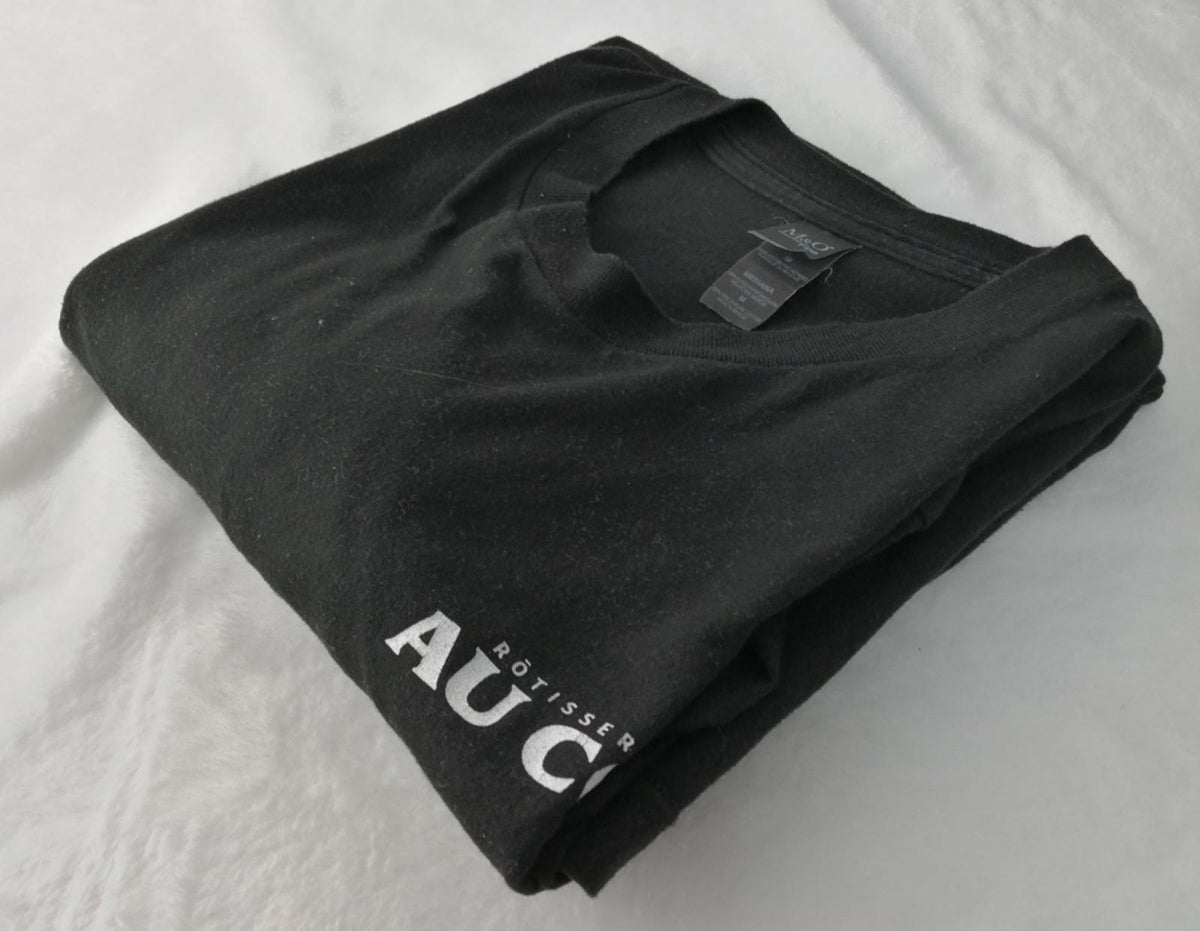 M&O KNITS Black Chicken Graphic Print T-Shirt Men's Size M Black Crew Neck 100% Preshrunk Cotton