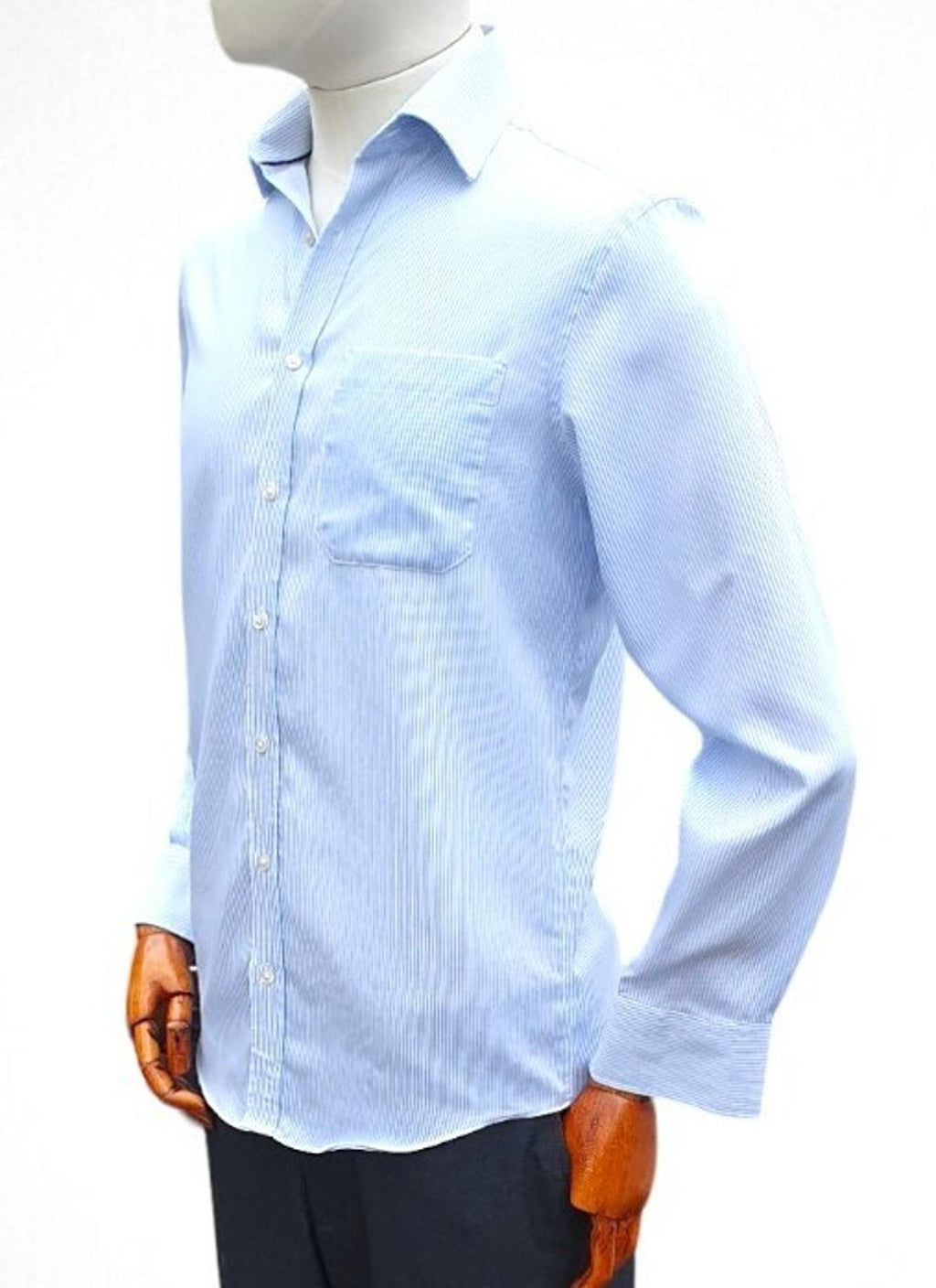 M&S Shirt Long Sleeve Striped Men's Large 14.5" Collar 100% Cotton