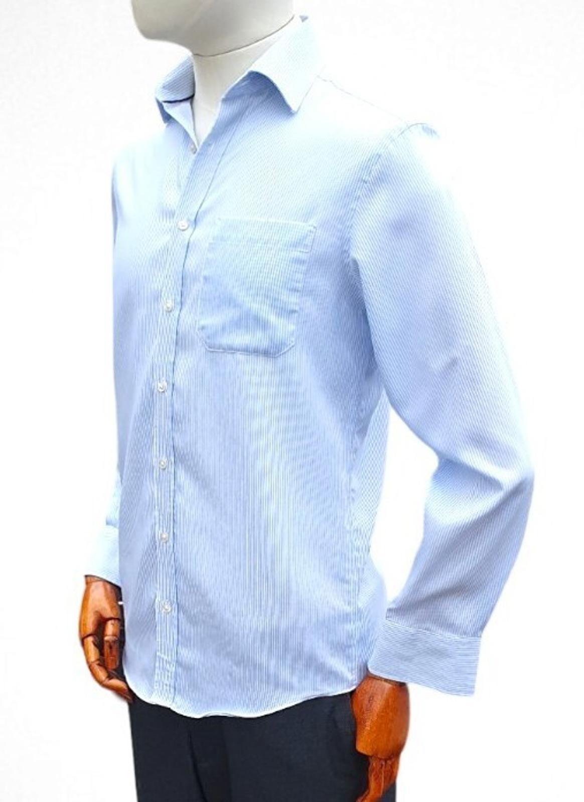 M&S Shirt Long Sleeve Striped Men's Large 14.5" Collar 100% Cotton