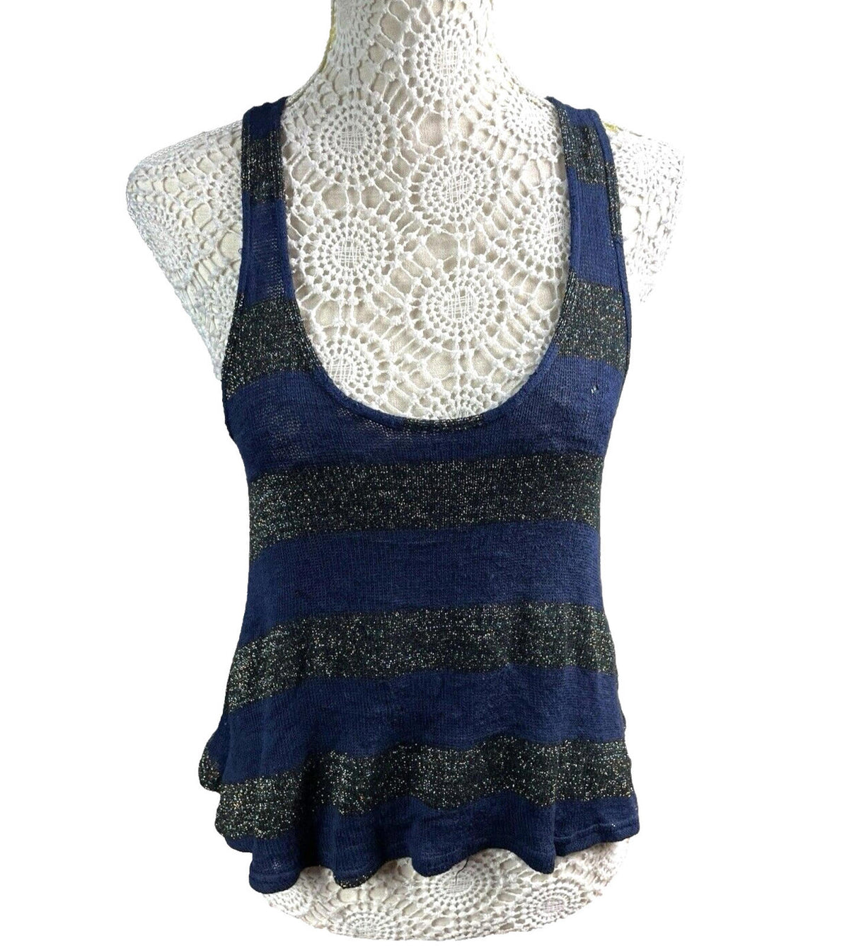 New Look Knit Tank Top Glitter Stripe Detail Women's UK Size 8