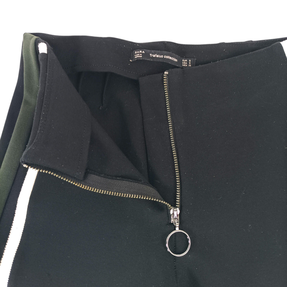 Zara Striped Jog Pants Women's UK Size S Black Zip Front Comfy Fit Jersey Jogger
