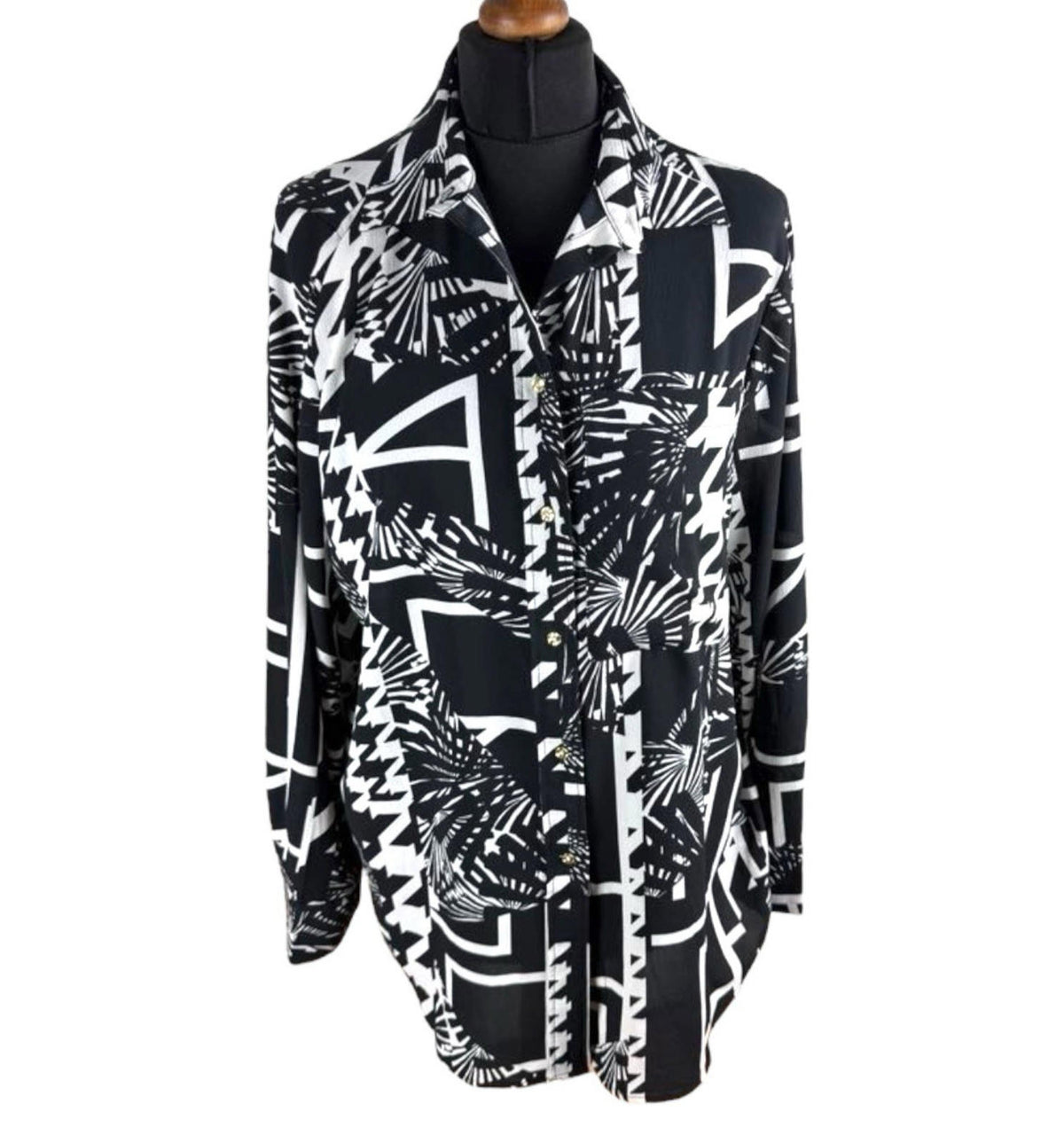 Next Black White Chiffon Shirt Blouse Gold Button Women's UK Size 8