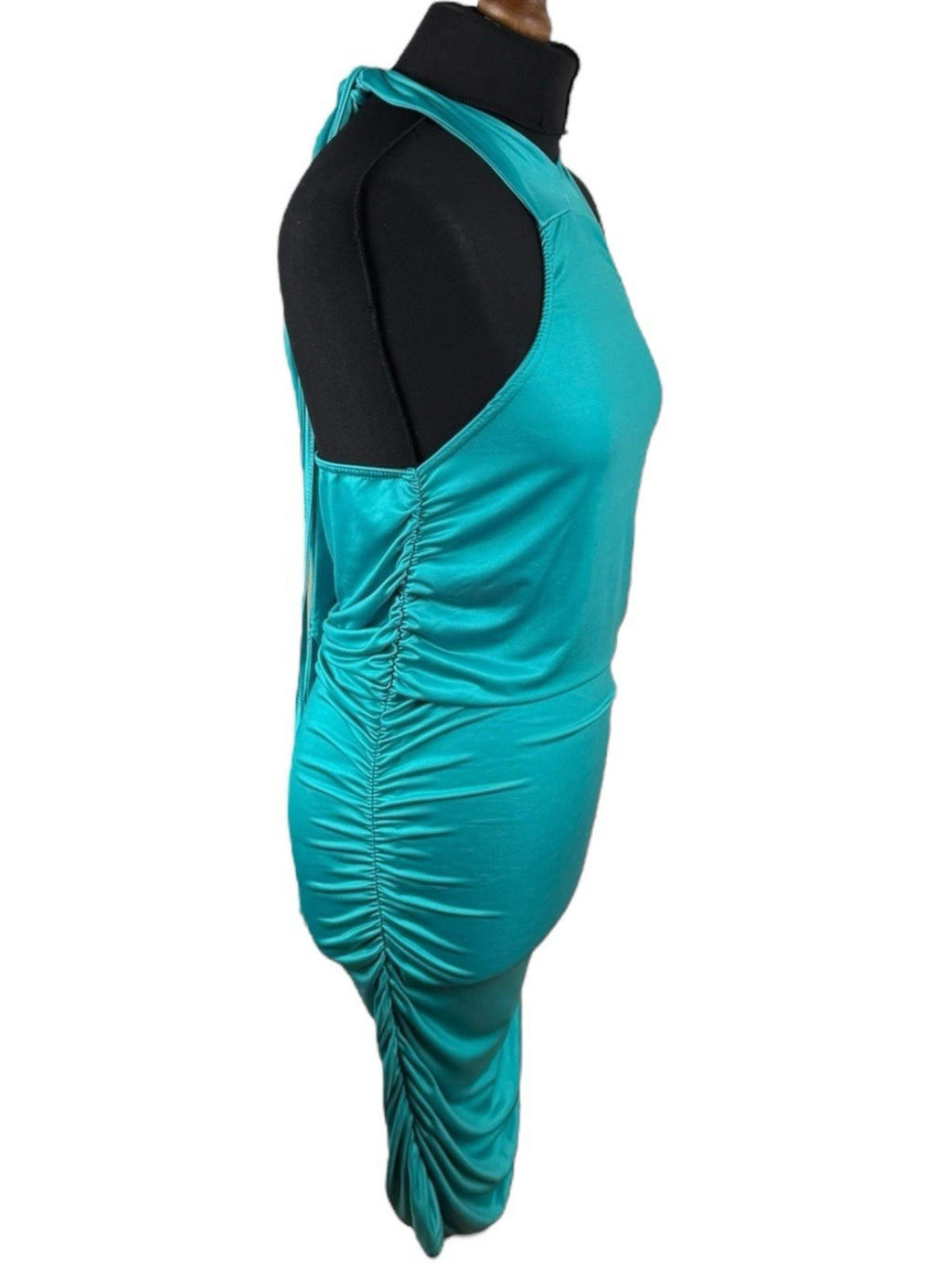 Pretty Little Thing Green Midi Dress Bodycon Halter Neck Women’s UK Size S