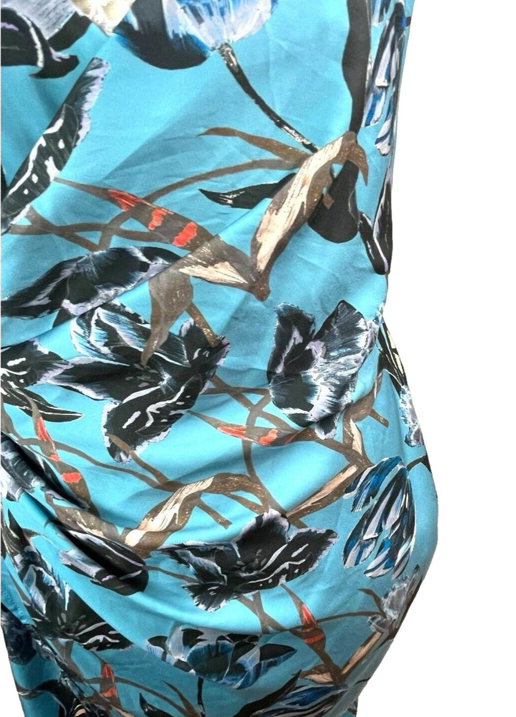 ASOS Blue Floral Midi Dress Silk Effect Women's UK Size 12