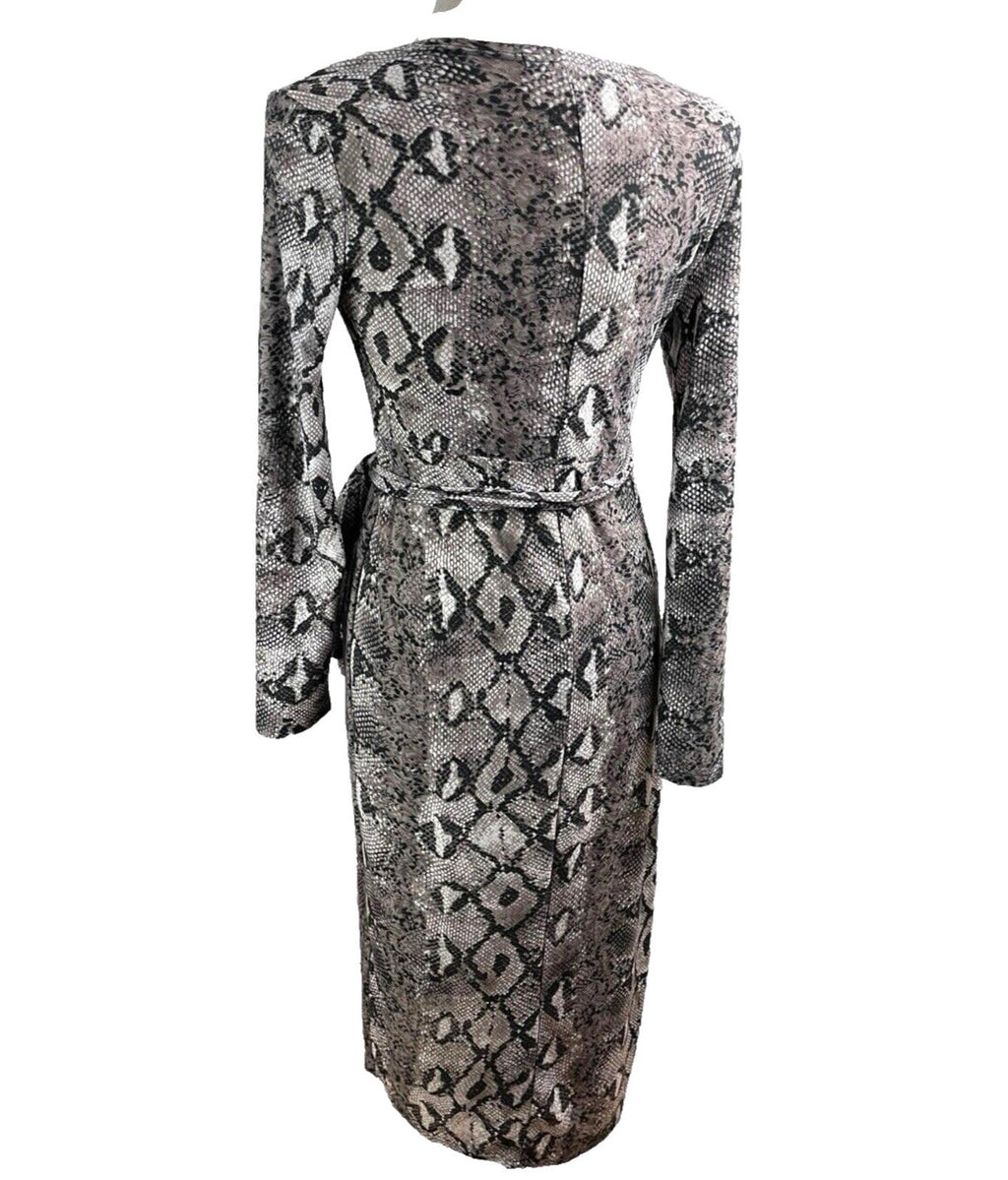 Blue Vanilla Snake Skin Wrap Dress Belted Midi Women’s UK Size 12