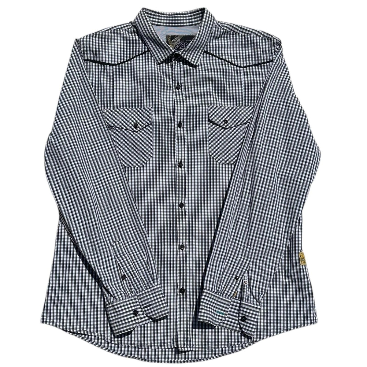 River Island Shirt Men's UK Size L Black & White Check Long Sleeve 100% Cotton
