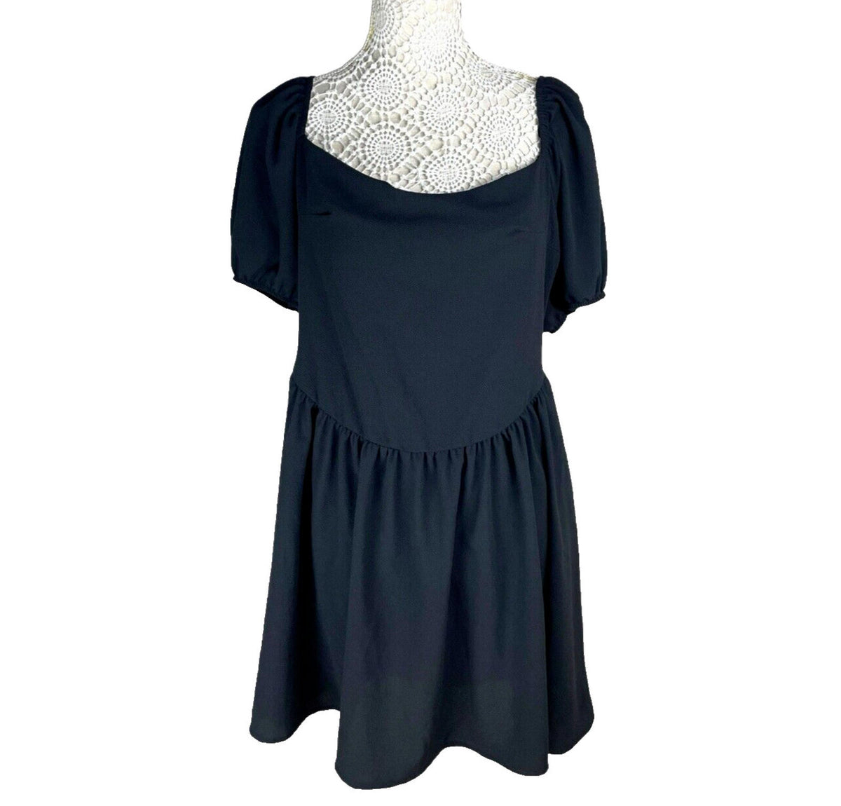 Red Label Mini Dress Black Chiffon Square Neck Women's UK Size 16