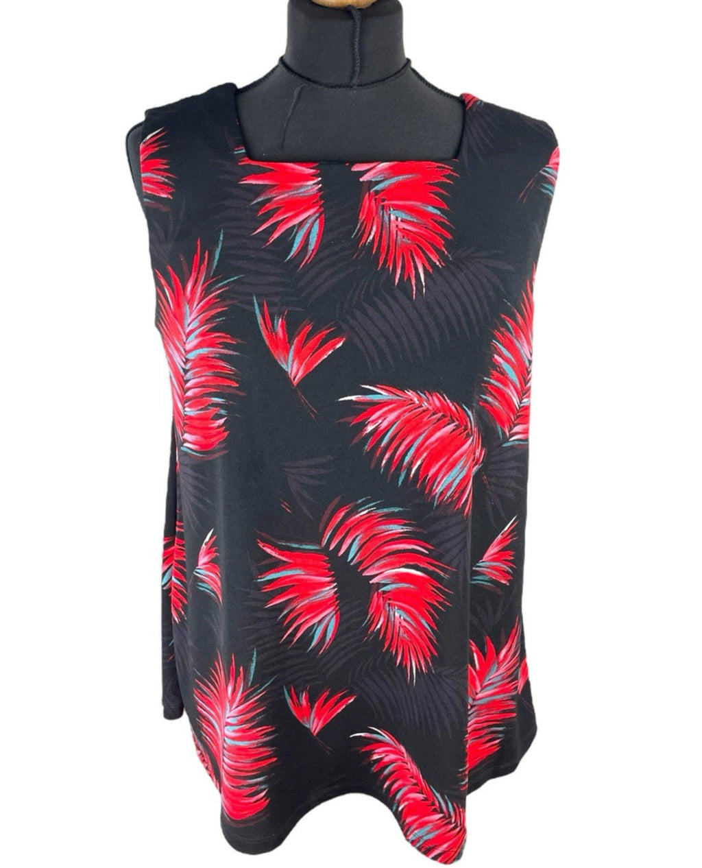 Next Red Leaf Print Tank Top Blouse Square Neck Summer Women's UK Size 10