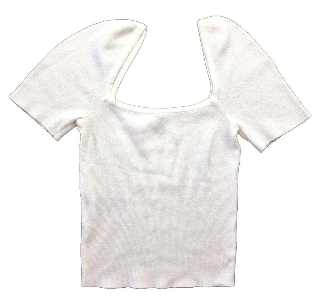 Divided by H&M White Divided Crop Top White Ribbed Blouse Women's UK Size XS