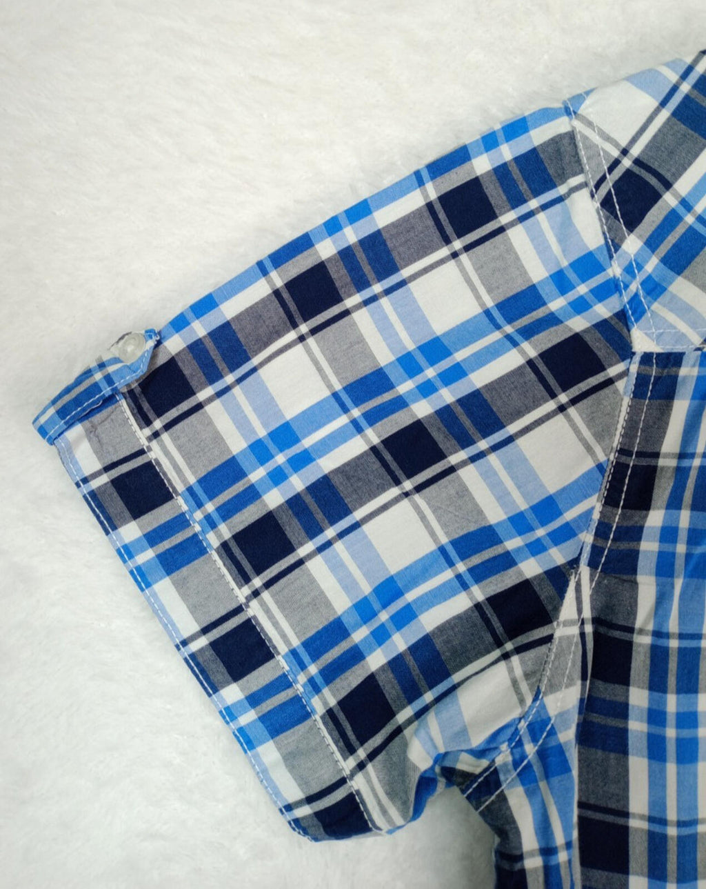 Lee Cooper Men's Shirt UK Size L Blue Check Short Sleeve Pockets 100% Cotton