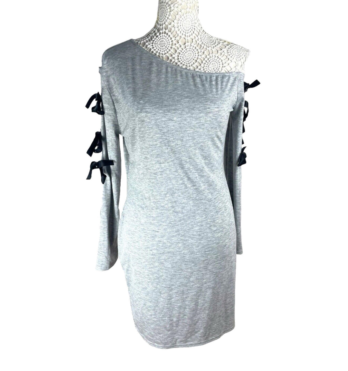 Denovo Grey One-Shoulder Long Sleeve Mini Dress