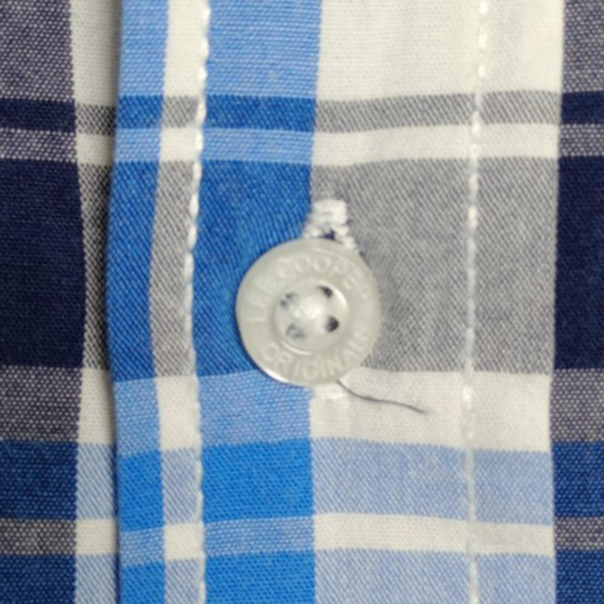 Lee Cooper Men's Shirt UK Size L Blue Check Short Sleeve Pockets 100% Cotton