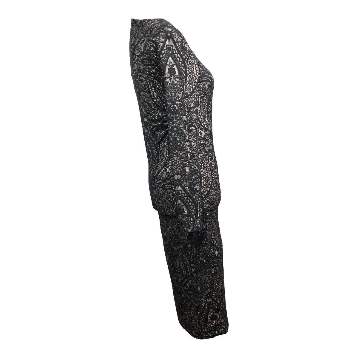 TopShop Black Topshop Black Embroidered Midi Dress Long Sleeve Bodycon Women's UK Size 12