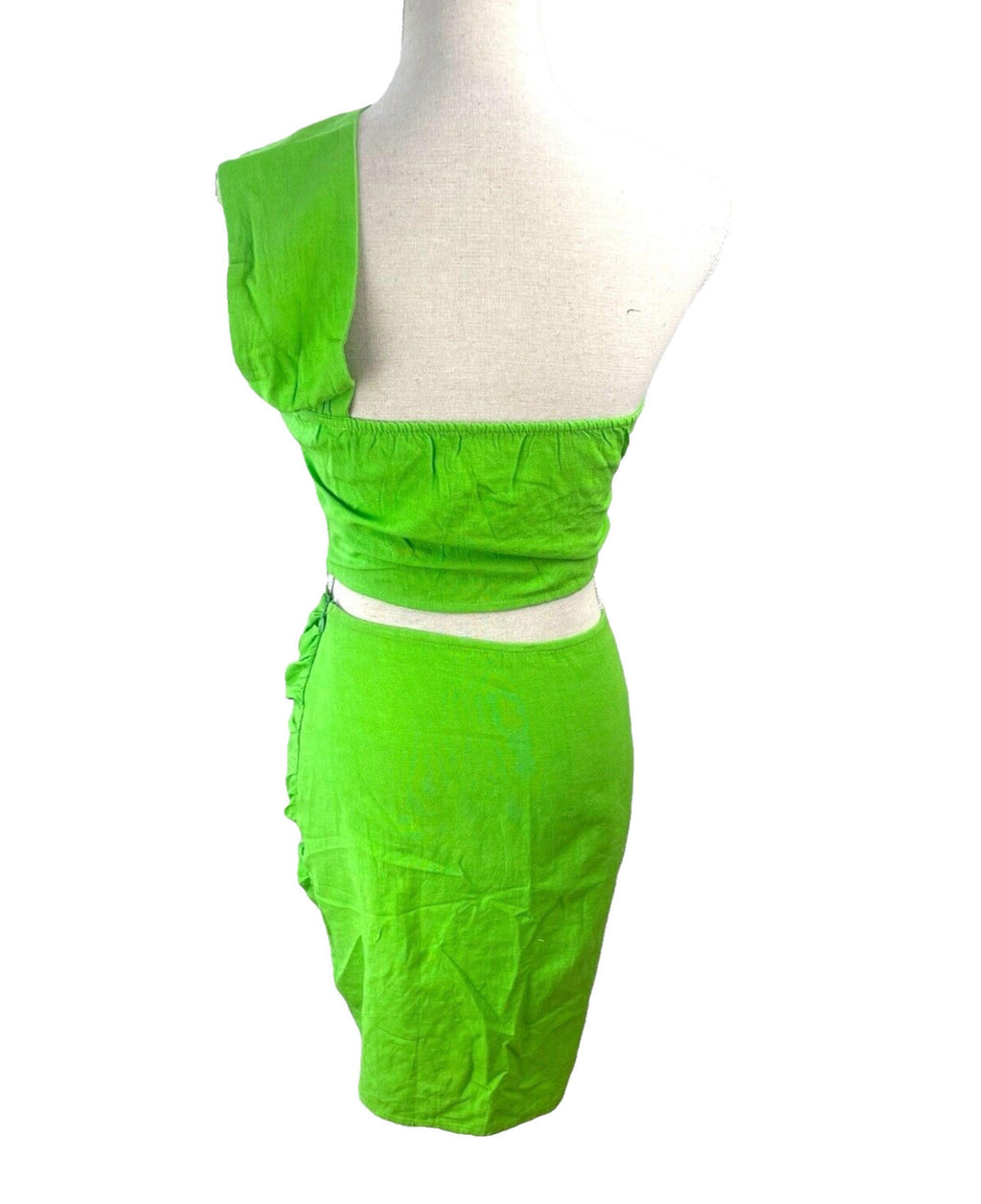 Ruched Skirt & Crop Top Set Women's UK Size 8 Bright Green Sarong One Shoulder