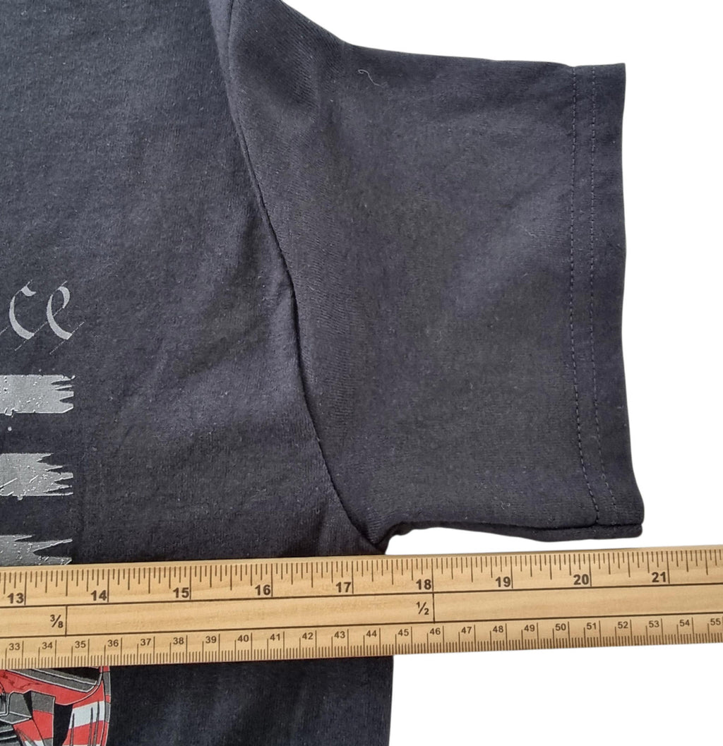 Gildan Black Graphic Print T-Shirt Men's UK Size S Black Dee's Super Service 100% Cotton
