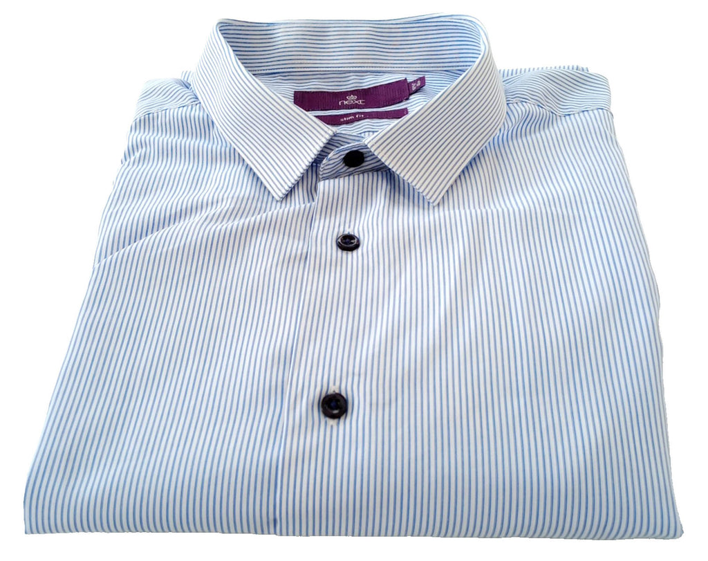 Next Shirt Men's UK Size 2XL Long Sleeve Blue Stripe 100% Cotton Easy Care