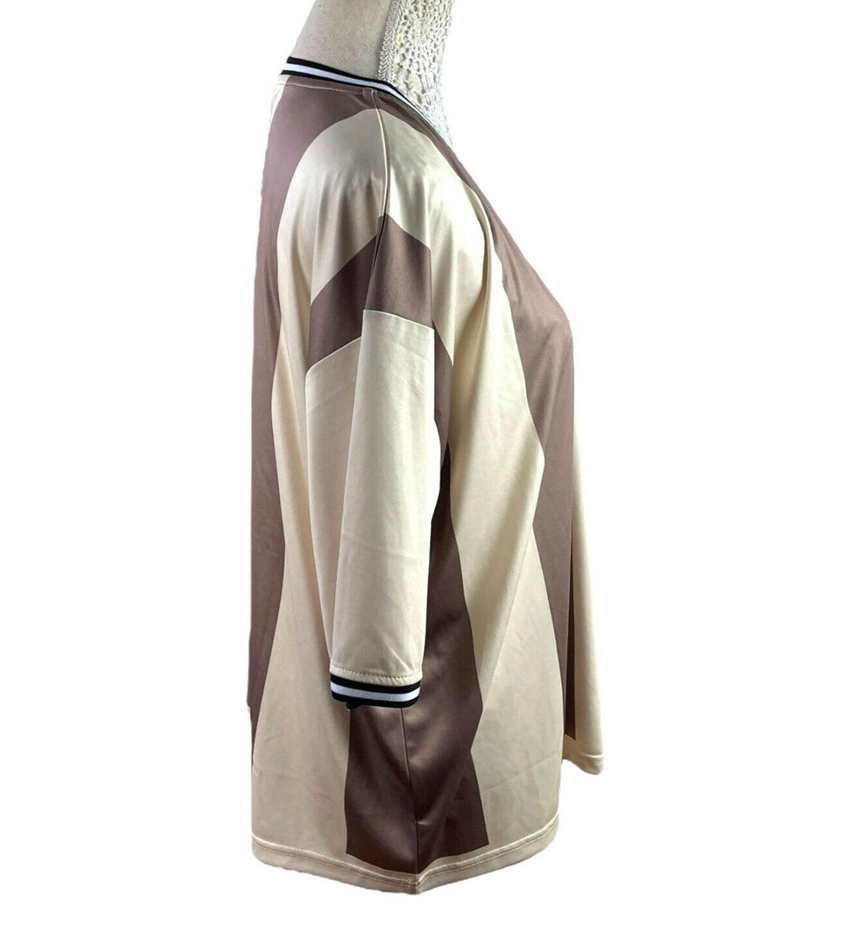 Pretty Little Thing Beige Stripe Football T-Shirt Oversized Women's UK Size 8