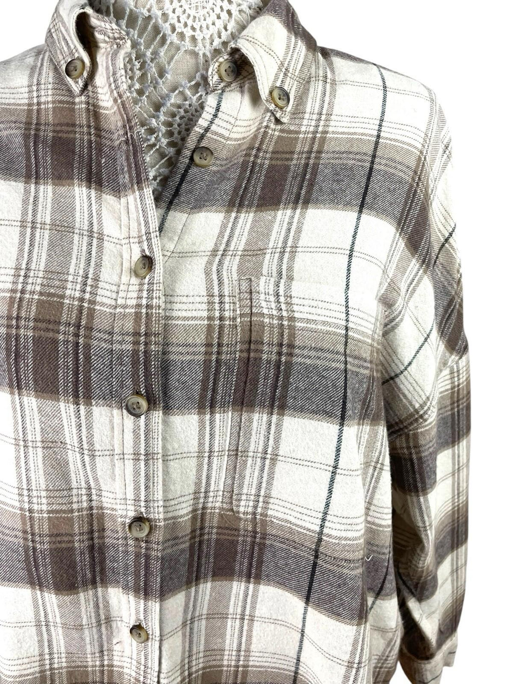 Stradivarius Beige Check Shirt Cotton Soft Touch Oversized Women’s UK Size XS
